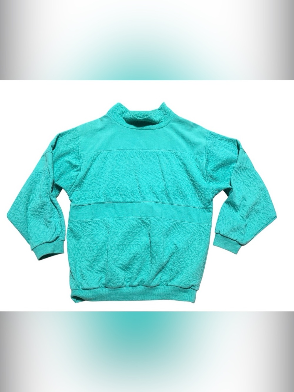 Vintage Mizz Lizz Teal Textured Mock Neck Sweatshirt Made in Korea